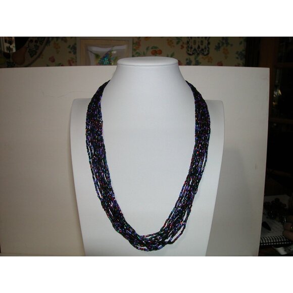 Multi-Strand Iridescent Glass Beaded Necklace With Lobster Clasp Closure - Picture 1 of 4